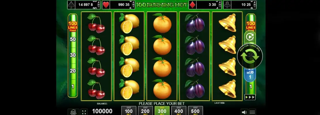 Spil 100 Burning Hot gratis i demotilstand