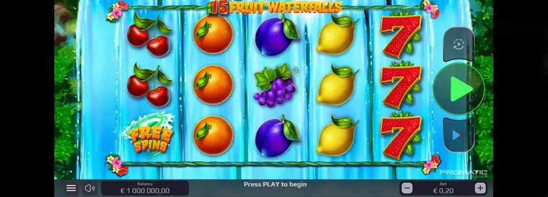 Spill 15 Fruit Waterfalls gratis i demomodus
