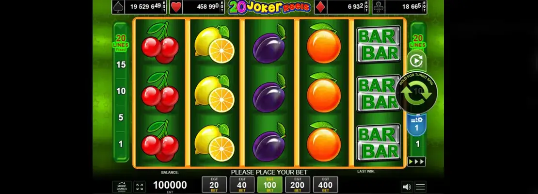 Játssz a 20 Joker Reels játékkal ingyen demó módban